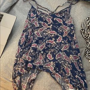 Navy blue tank top with pink pattern